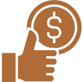 Thumbs up with a dollar coin icon.