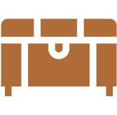 Brown treasure chest icon on black background.