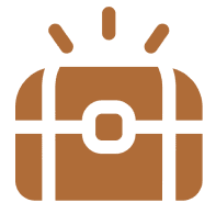 Brown treasure chest icon on black background.