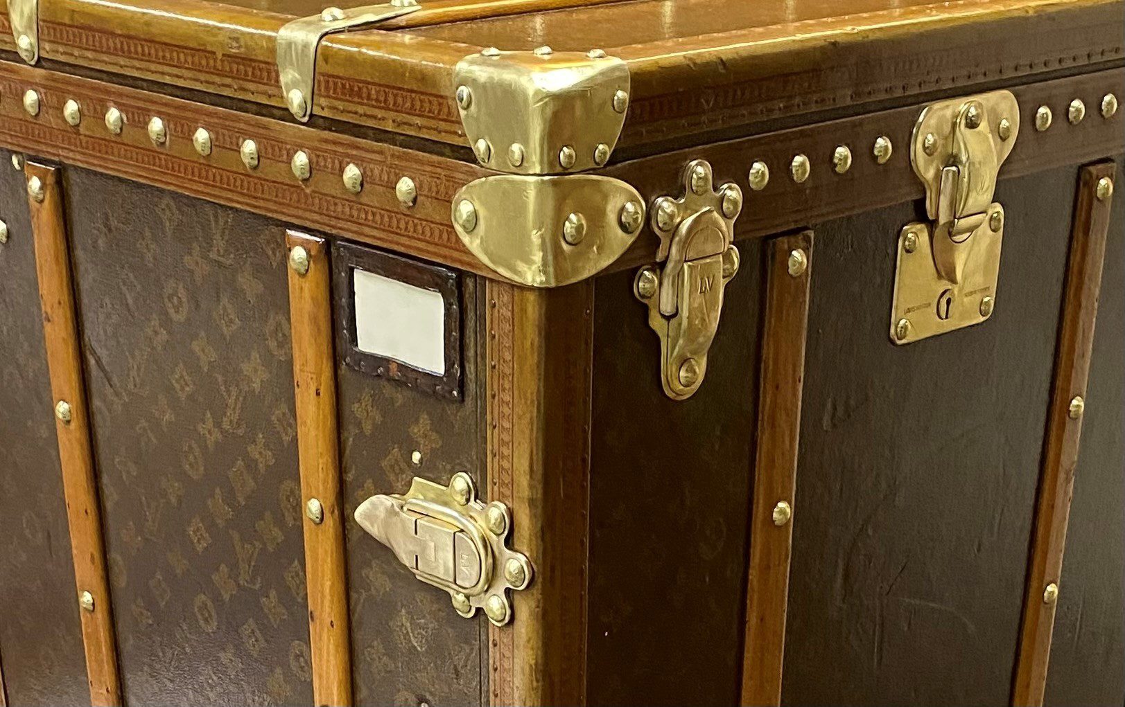 Vintage Louis Vuitton monogram trunk corner