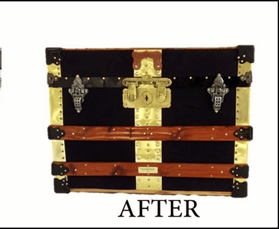 Restored vintage steamer trunk with brass hardware